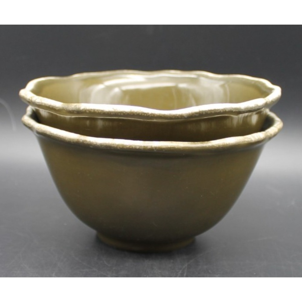 Set of 2 Vietri Terreno Thyme Cereal Soup Bowls Italian Pottery Scalloped 6”